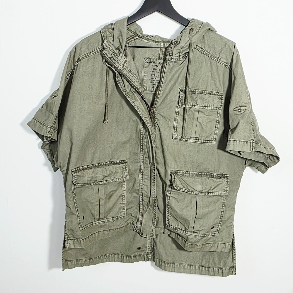 AEO 100% Cotton Army Green Men's Oversize Utility Short Sleeves Jacket Size XS/S